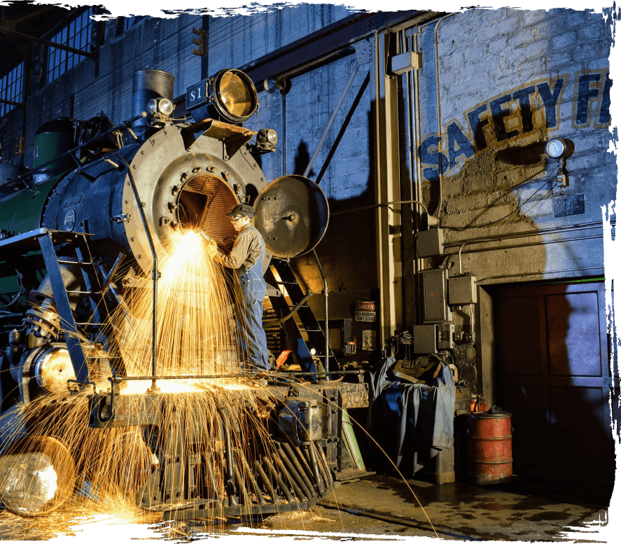 volunteers working on the locomotive